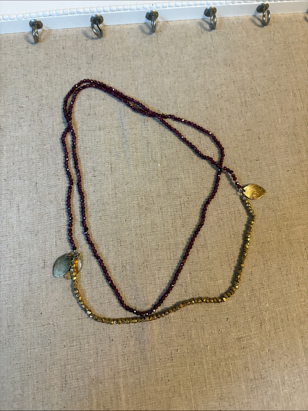 Double Strand Garnet and Gold Leaf Necklace - Women Jewelry